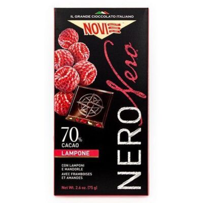Купити Чорний шоколад зі шматочками малини "Lampone nero 70%" 75г, Італія, "Novi"